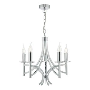 Dar Lyon 5 arm chandelier in polished chrome with crystal main image