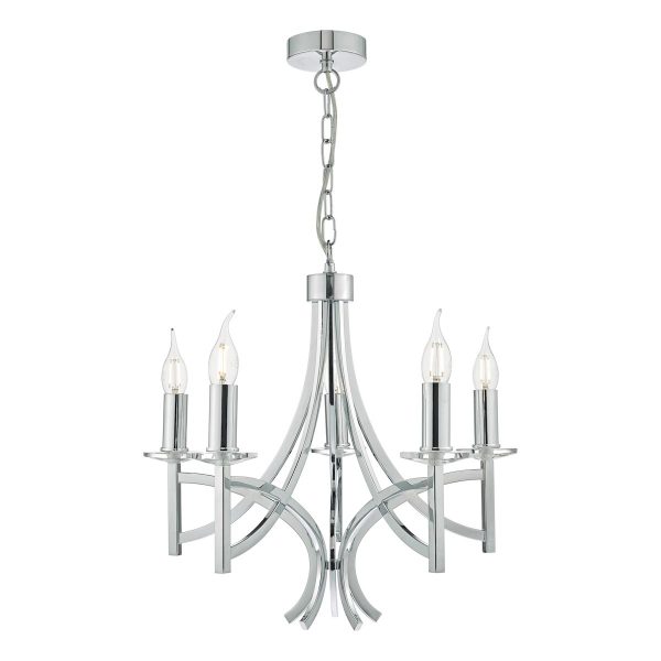 Dar Lyon 5 arm chandelier in polished chrome with crystal main image