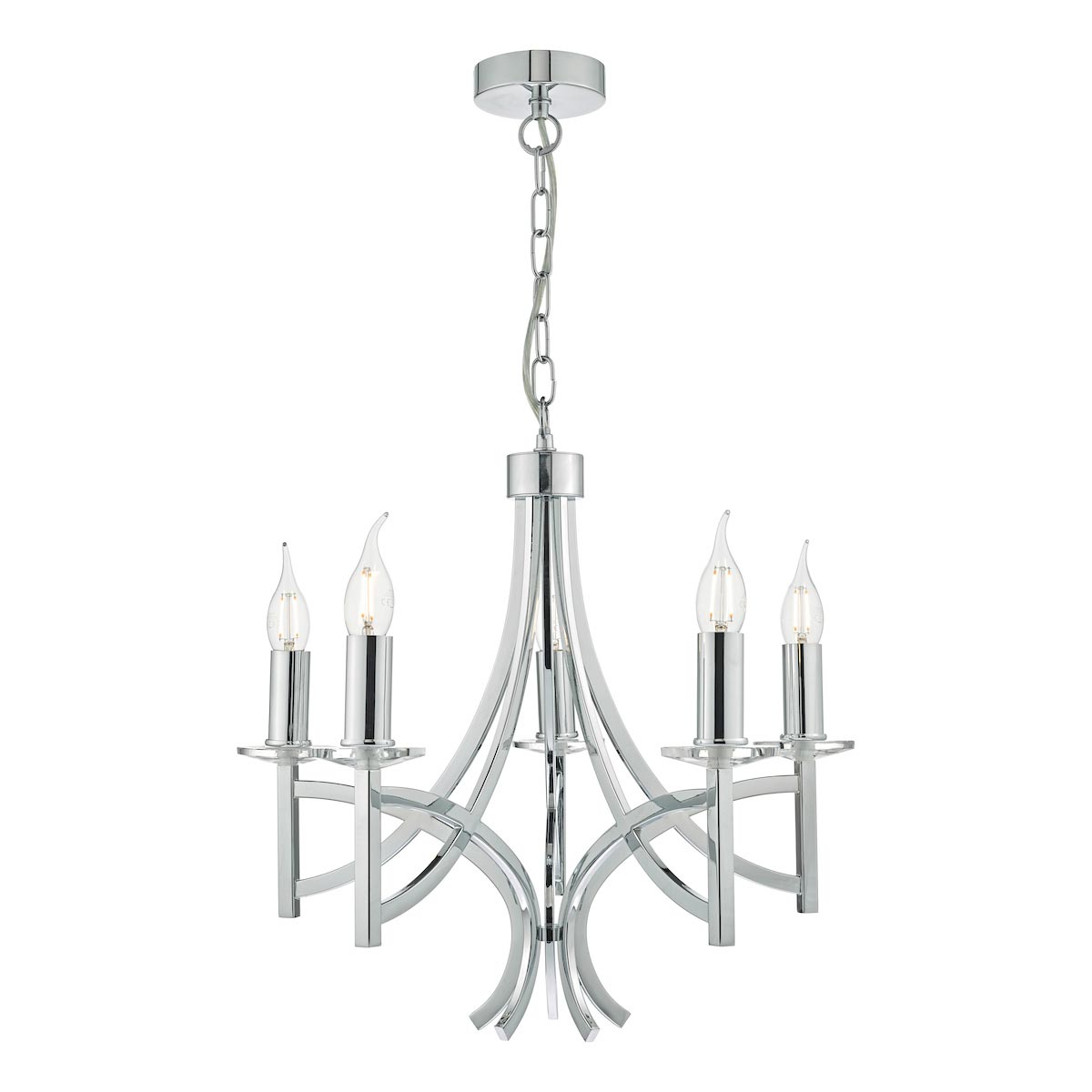 Dar Lyon Modern Classic 5 Arm Chandelier Chrome Crystal Candle Pans