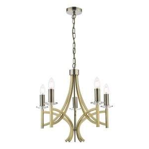 Dar Lyon 5 arm chandelier in antique brass with crystal main image