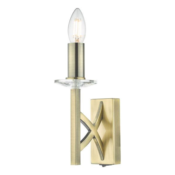 Dar Lyon single switched wall light in antique brass with crystal main image