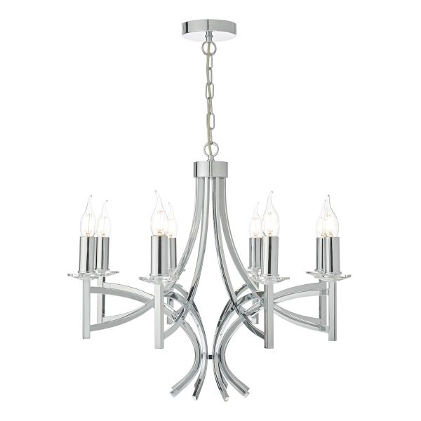 Dar Lyon 8 arm chandelier in polished chrome with crystal main image