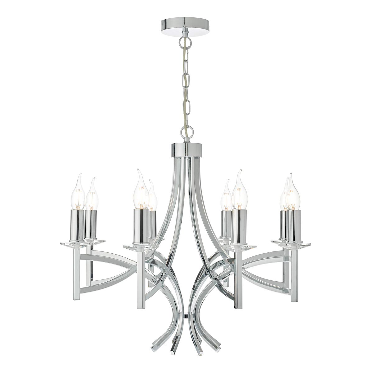 Dar Lyon Modern Classic 8 Arm Chandelier Chrome Crystal Candle Pans