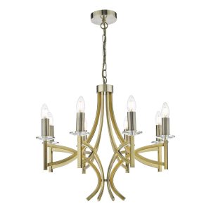 Dar Lyon 8 arm chandelier in antique brass with crystal main image