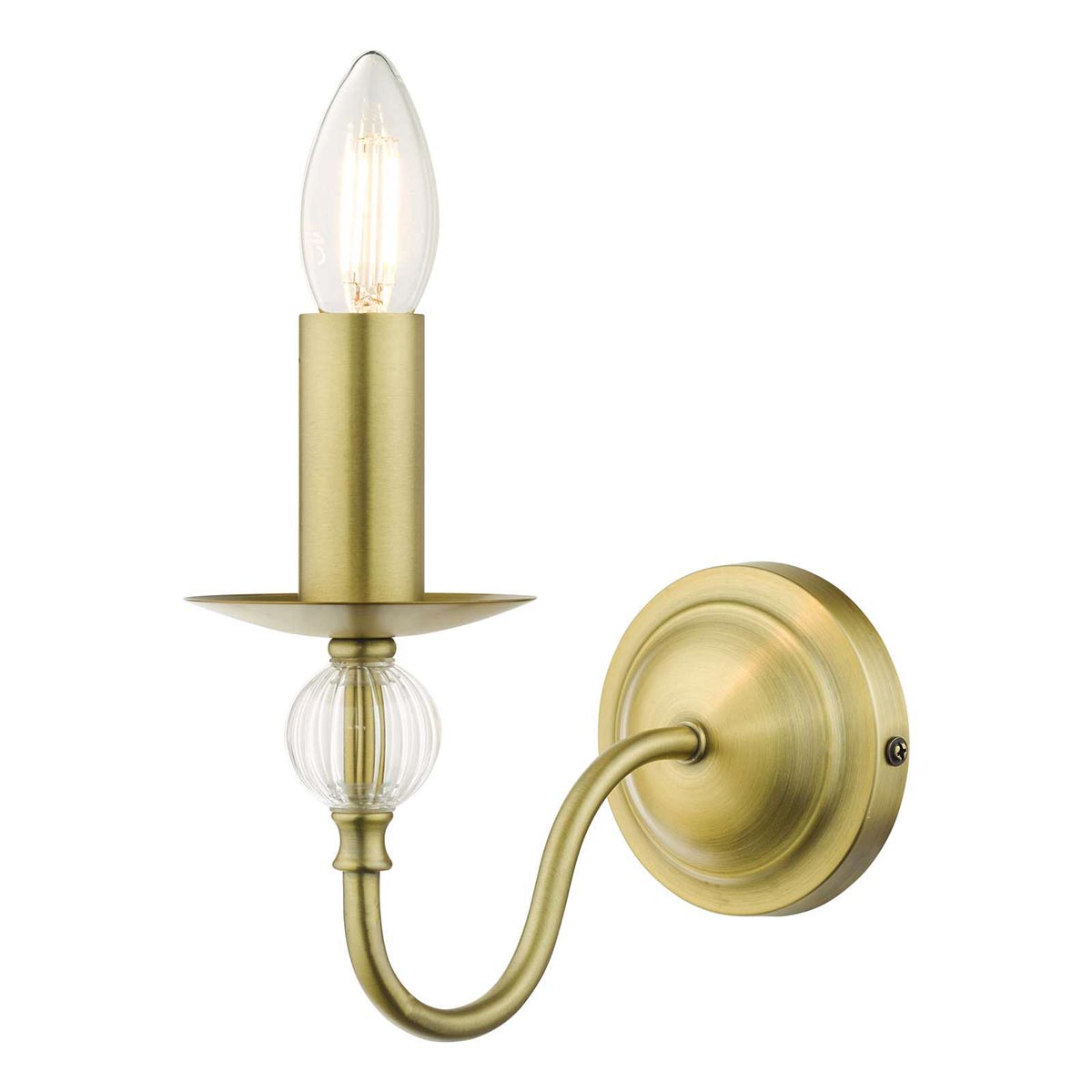 Dar Lyzette Classic Aged Brass Switched Single Wall Light Ribbed Glass