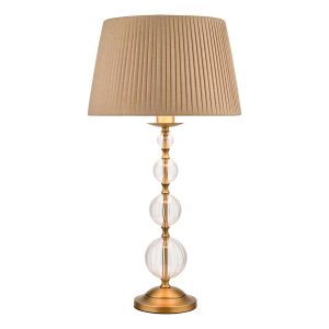 Dar Lyzette aged brass 1 light table lamp with ribbed glass and taupe shade main image