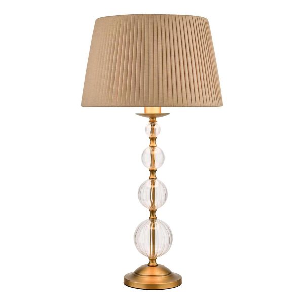 Dar Lyzette Aged Brass 1 Light Table Lamp Ribbed Glass Taupe Shade
