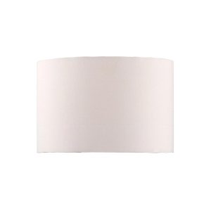 Dar Madrid 31cm diameter white faux silk drum table lamp shade on white background