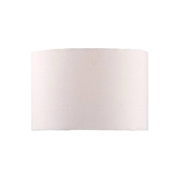 Dar Madrid 31cm diameter white faux silk drum table lamp shade on white background