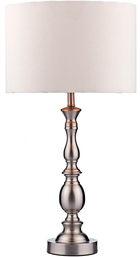 Dar Madrid Table Lamp Satin Chrome With White Shade