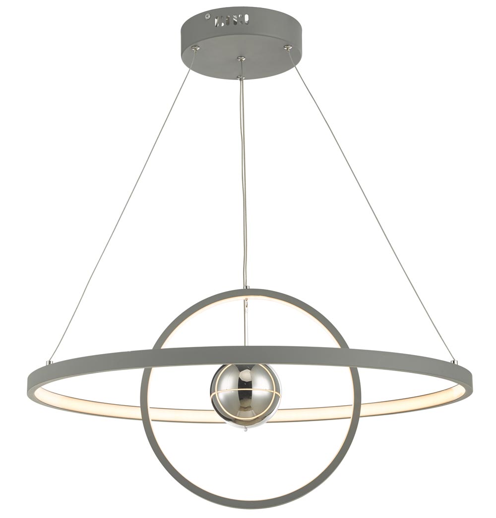 Dar Mercury Modern 58w LED Twin Ring Pendant Ceiling Light Matt Grey