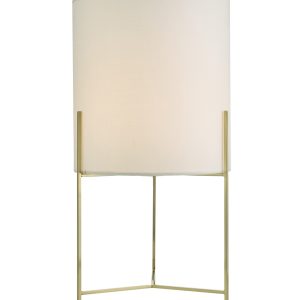 Dar Michaela 1 Light Cylinder Table Lamp Satin Gold White Cotton Shade