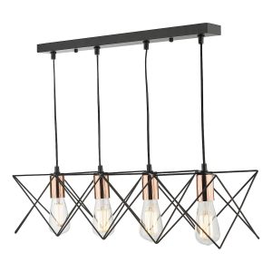 Dar Midi matt black 4 light pendant bar with polished copper main image