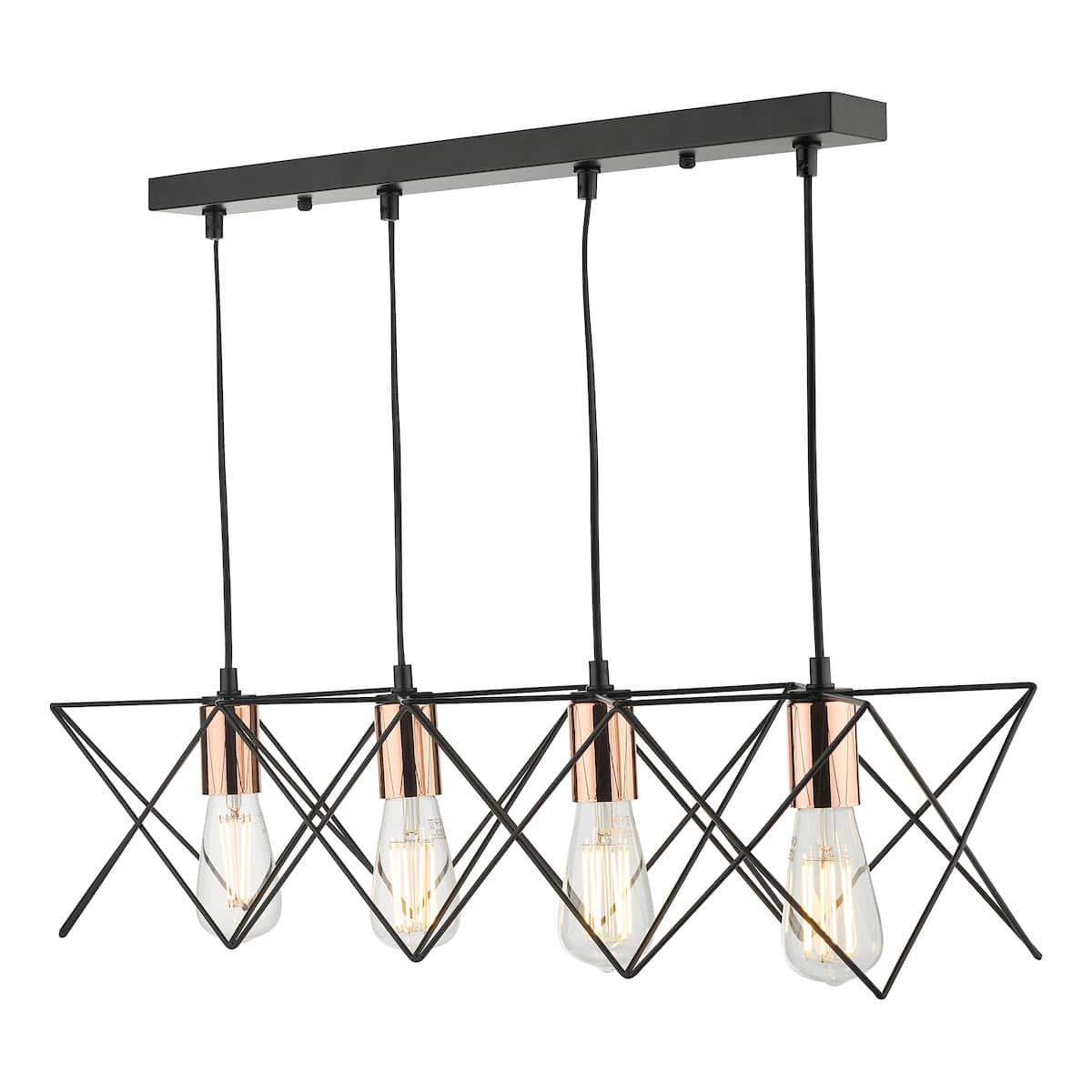 Dar Midi Matt Black 4 Light Ceiling Pendant Bar Polished Copper Detail