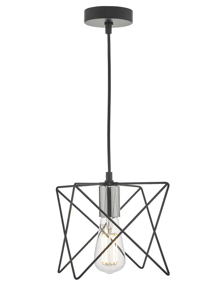 Dar Midi Matt Black 1 Lamp Pendant Ceiling Light Polished Chrome Detail