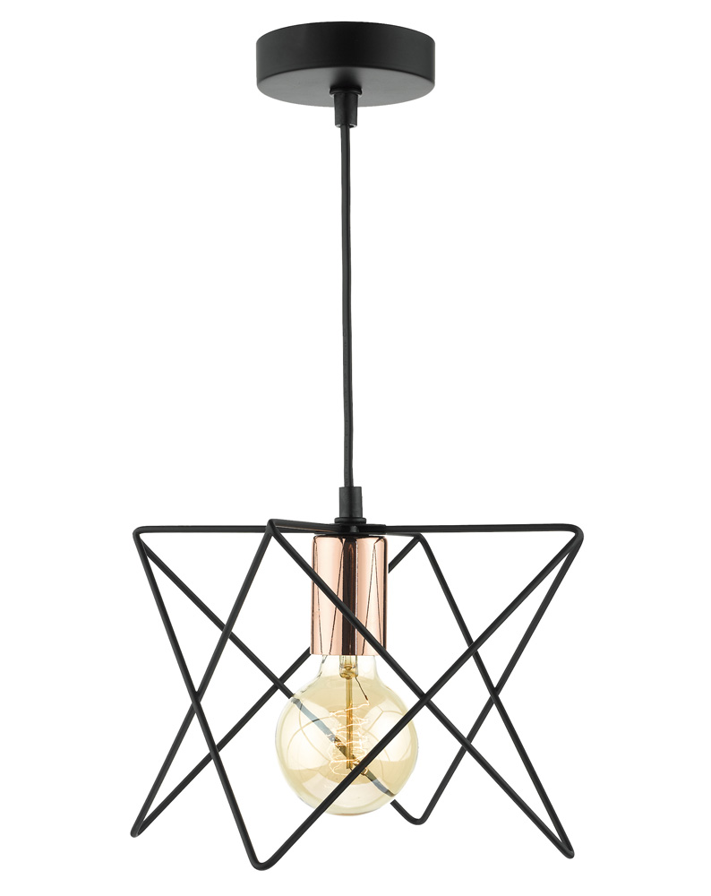 Dar Midi Matt Black 1 Lamp Pendant Ceiling Light Polished Copper Detail