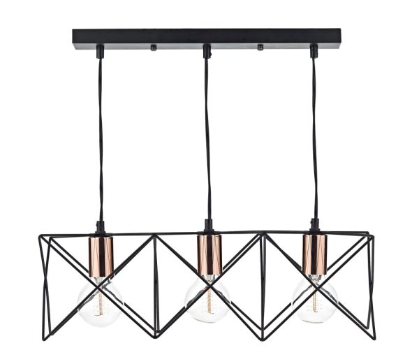 Dar Midi matt black 3 light pendant bar with polished copper main image