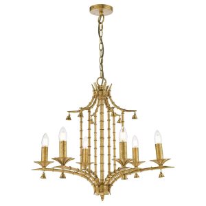 Dar Miette bamboo style 6 light chinoiserie chandelier in gold leaf main image