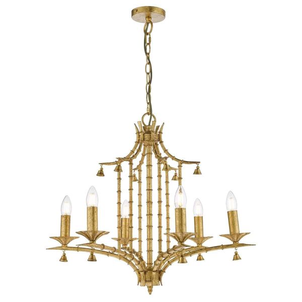 Dar Miette bamboo style 6 light chinoiserie chandelier in gold leaf main image