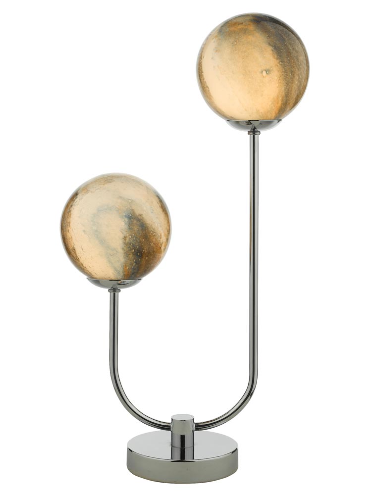 Dar Mikara 2 Light Table Lamp Polished Chrome Art Glass Planet Globes
