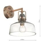Dar Miles Industrial 1 Lamp Single Wall Light Antique Copper Tinted Glass