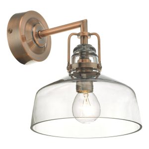 Miles industrial single wall light in antique copper with tinted glass main image