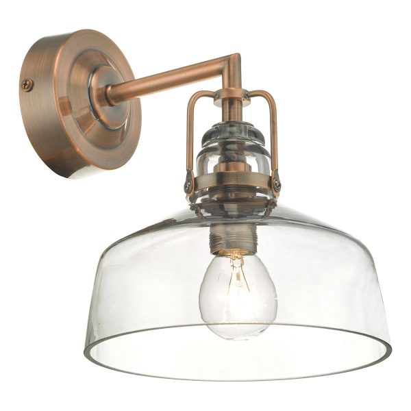 Miles industrial single wall light in antique copper with tinted glass main image