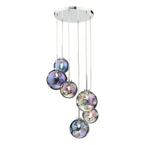 Mira polished chrome 6 light cluster pendant with iridised glass main image