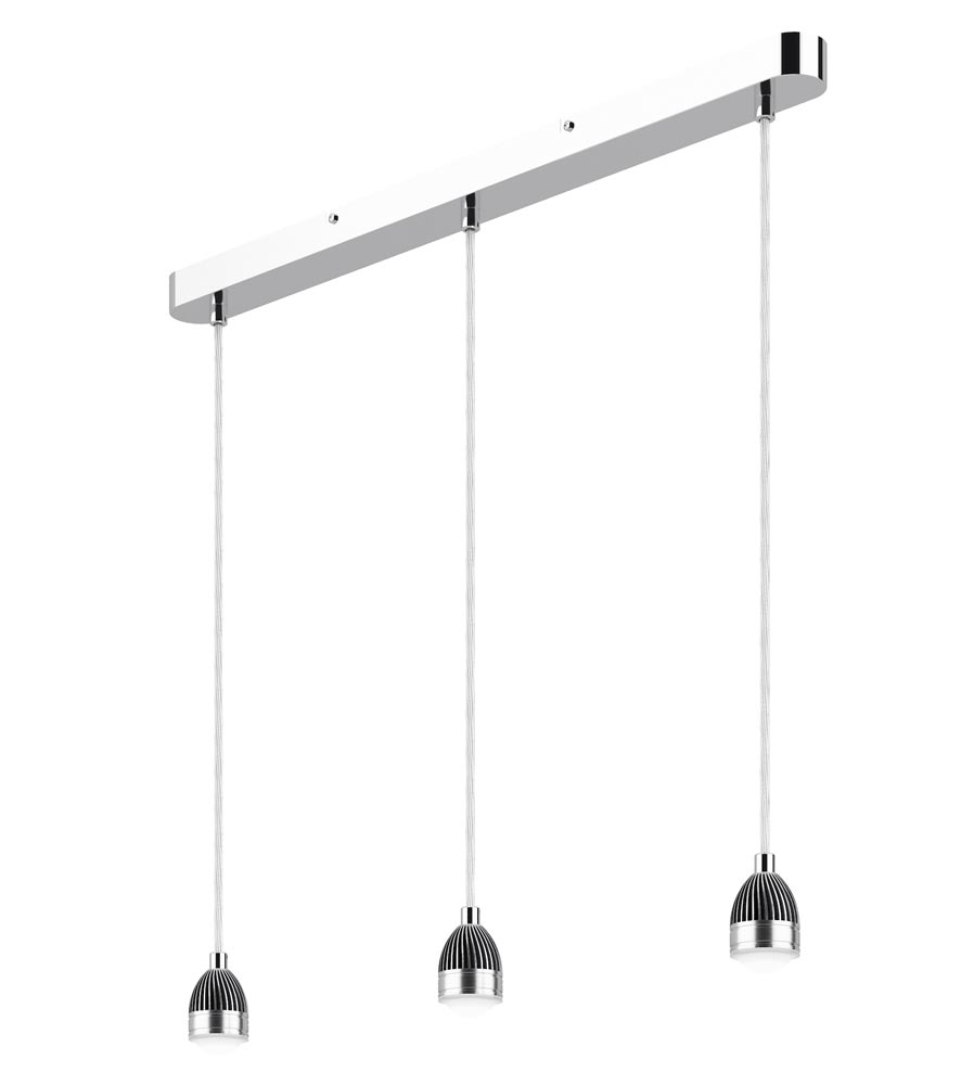 Dar Modular 3 Light LED Bar Ceiling Pendant Cable Set Polished Chrome