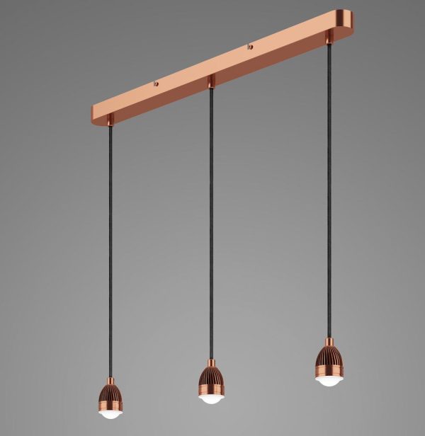 Dar Modular 3 Light LED Bar Ceiling Pendant Cable Set Satin Copper