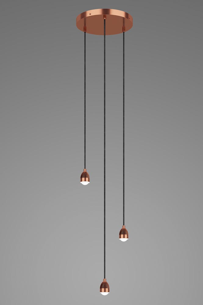 Dar Modular 3 Light LED Cluster Ceiling Pendant Cable Set Satin Copper