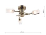 Dar Morgan Antique Brass Semi Flush Low Ceiling 3 Light Frosted Glass