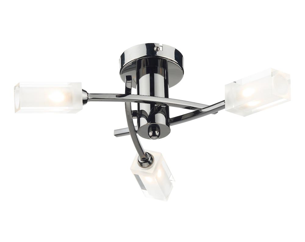 Dar Morgan Black Chrome Semi Flush Low Ceiling 3 Light Frosted Glass