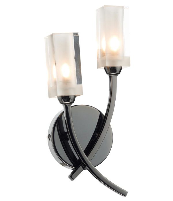 Dar Morgan Modern Black Chrome 2 Lamp Twin Wall Light Frosted Glass