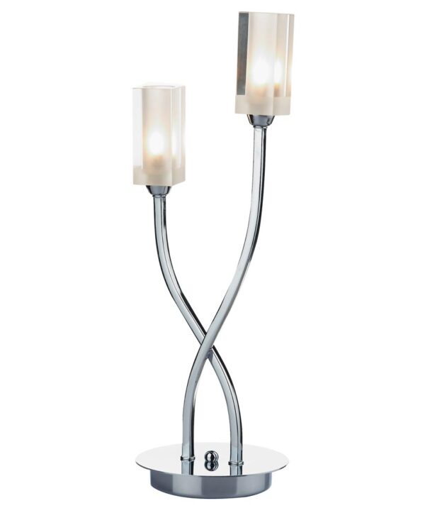 Dar Morgan Modern Polished Chrome 2 Light Table Lamp Frosted Glass