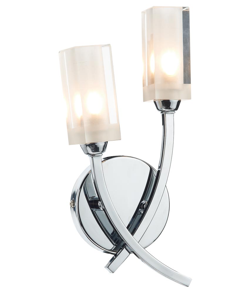 Dar Morgan Modern Polished Chrome 2 Lamp Wall Light Frosted Glass