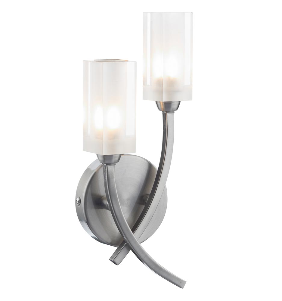 Dar Morgan Modern Satin Chrome 2 Lamp Twin Wall Light Frosted Glass