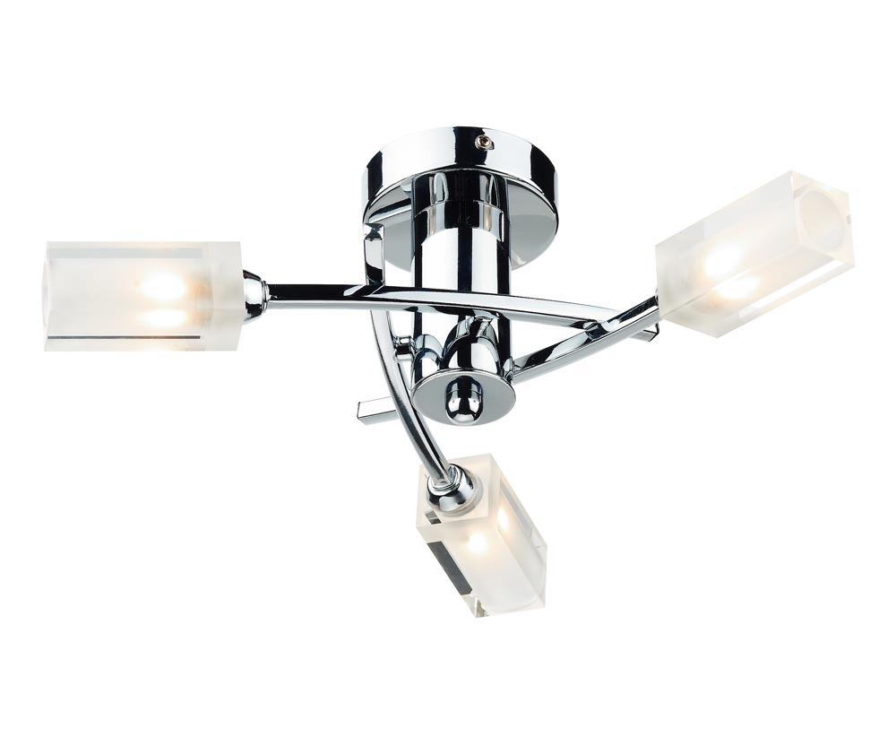 Dar Morgan Polished Chrome Semi Flush Ceiling 3 Light Frosted Glass