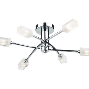Dar Morgan Polished Chrome Semi Flush Ceiling 6 Light Frosted Glass