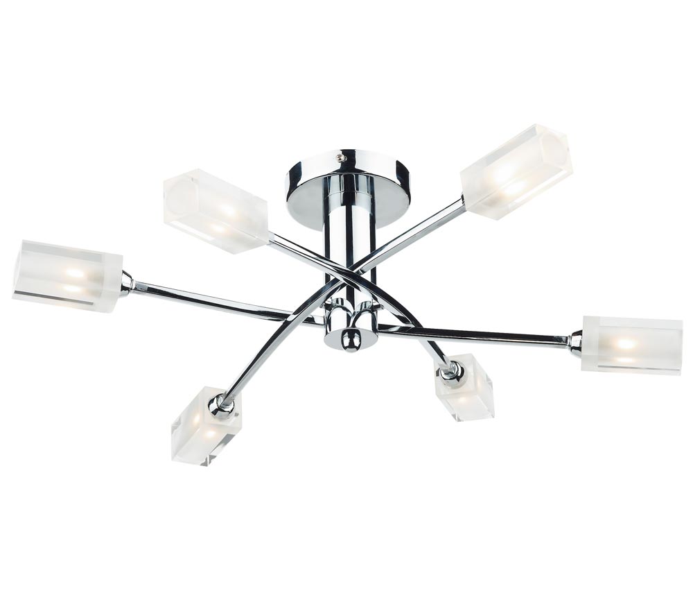 Dar Morgan Polished Chrome Semi Flush Ceiling 6 Light Frosted Glass