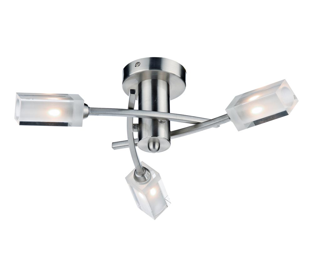 Dar Morgan Satin Chrome Semi Flush Low Ceiling 3 Light Frosted Glass