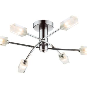 Dar Morgan Satin Chrome Semi Flush Low Ceiling 6 Light Frosted Glass