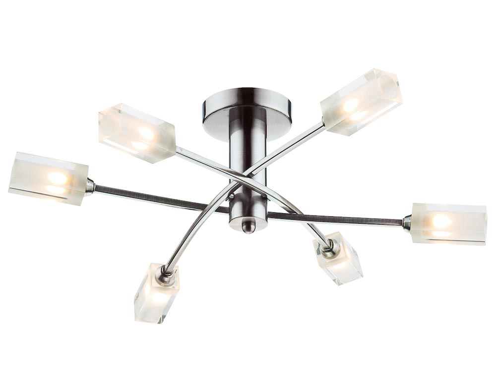 Dar Morgan Satin Chrome Semi Flush Low Ceiling 6 Light Frosted Glass