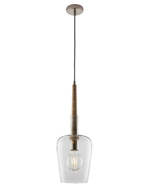 Dar Mumbai Handmade 1 Light Ceiling Pendant Washed Wood & Glass