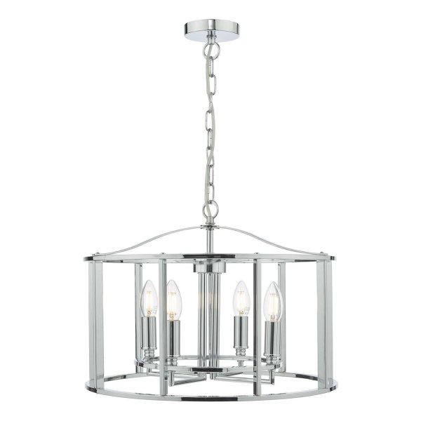 Dar Myka 4 light caged pendant chandelier in chrome main image