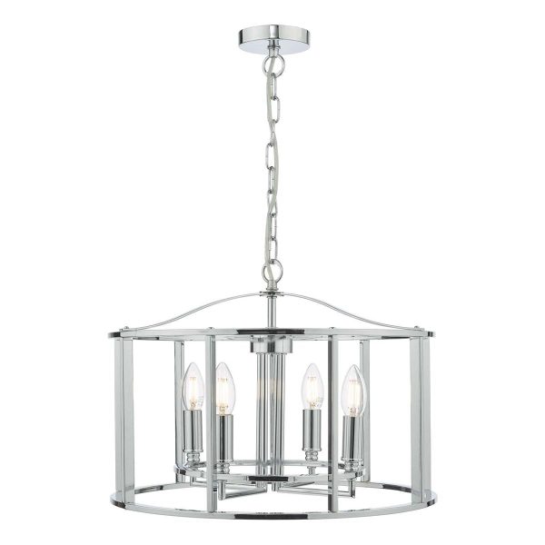 Dar Myka 4 light caged pendant chandelier in chrome main image