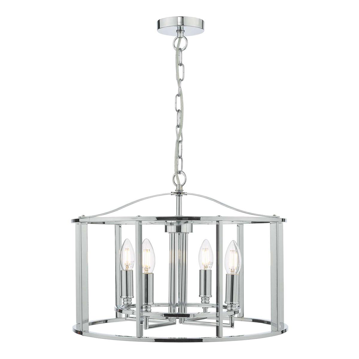 Dar Myka Modern 4 Light Caged Pendant Chandelier Polished Chrome