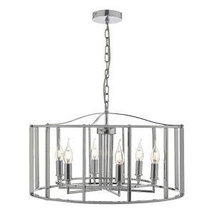 Dar Myka 6 light caged pendant chandelier in chrome main image