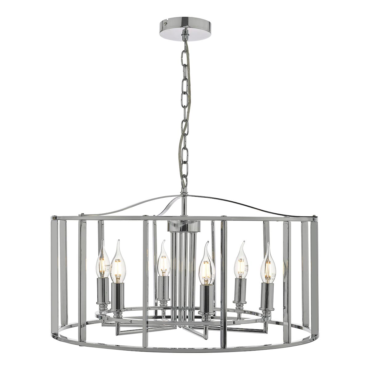 Dar Myka Modern 6 Light Caged Pendant Chandelier Polished Chrome