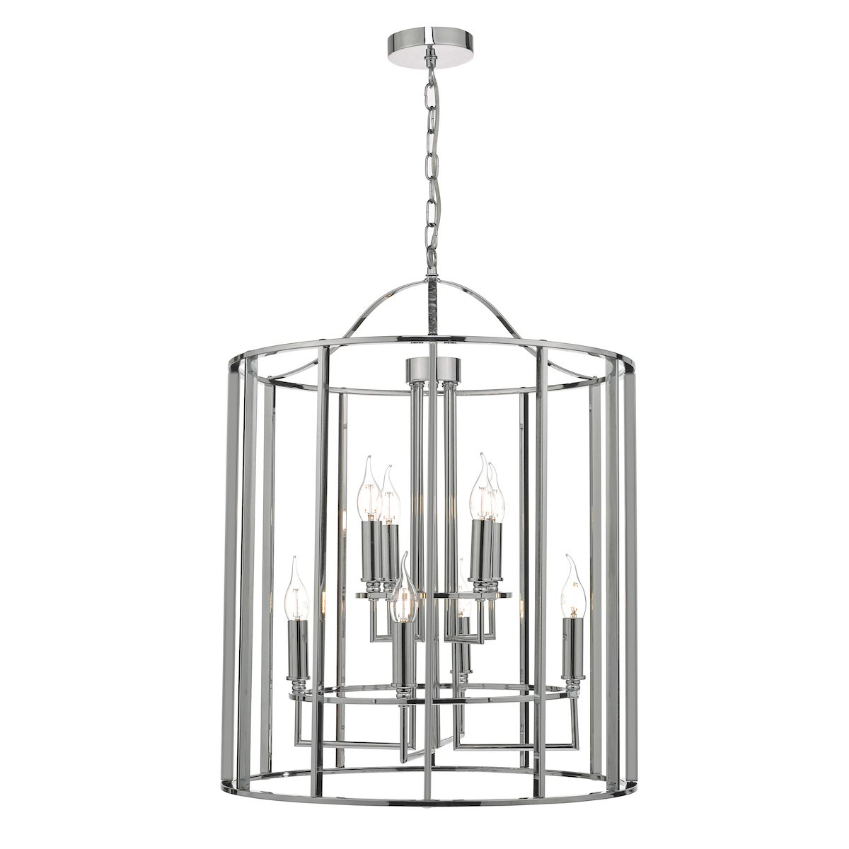 Dar Myka Modern 8 Light 2 Tier Open Hanging Lantern Polished Chrome